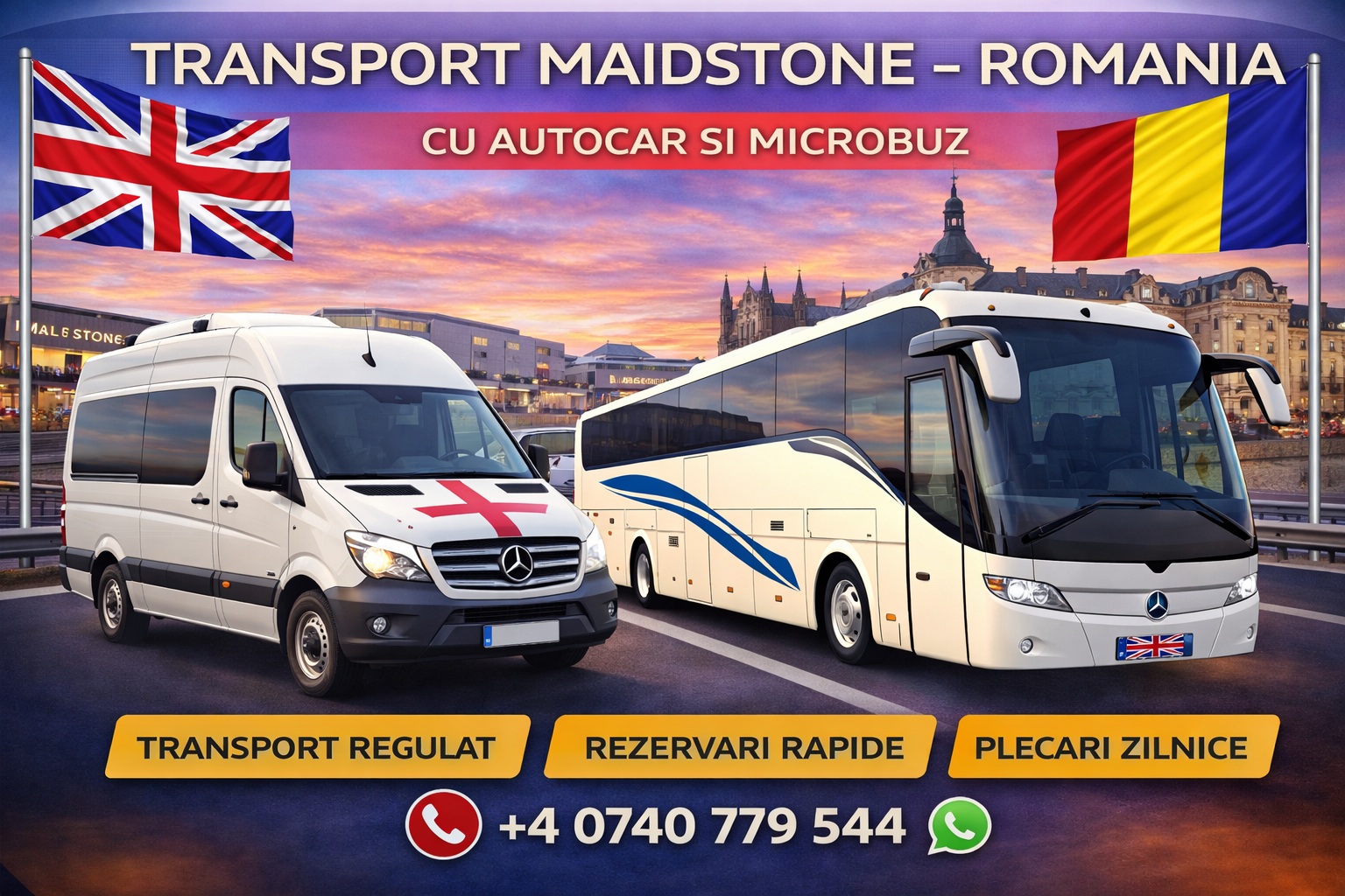 Transport persoane din Maidstone spre România, imagine reprezentativă pentru curse organizate din Anglia