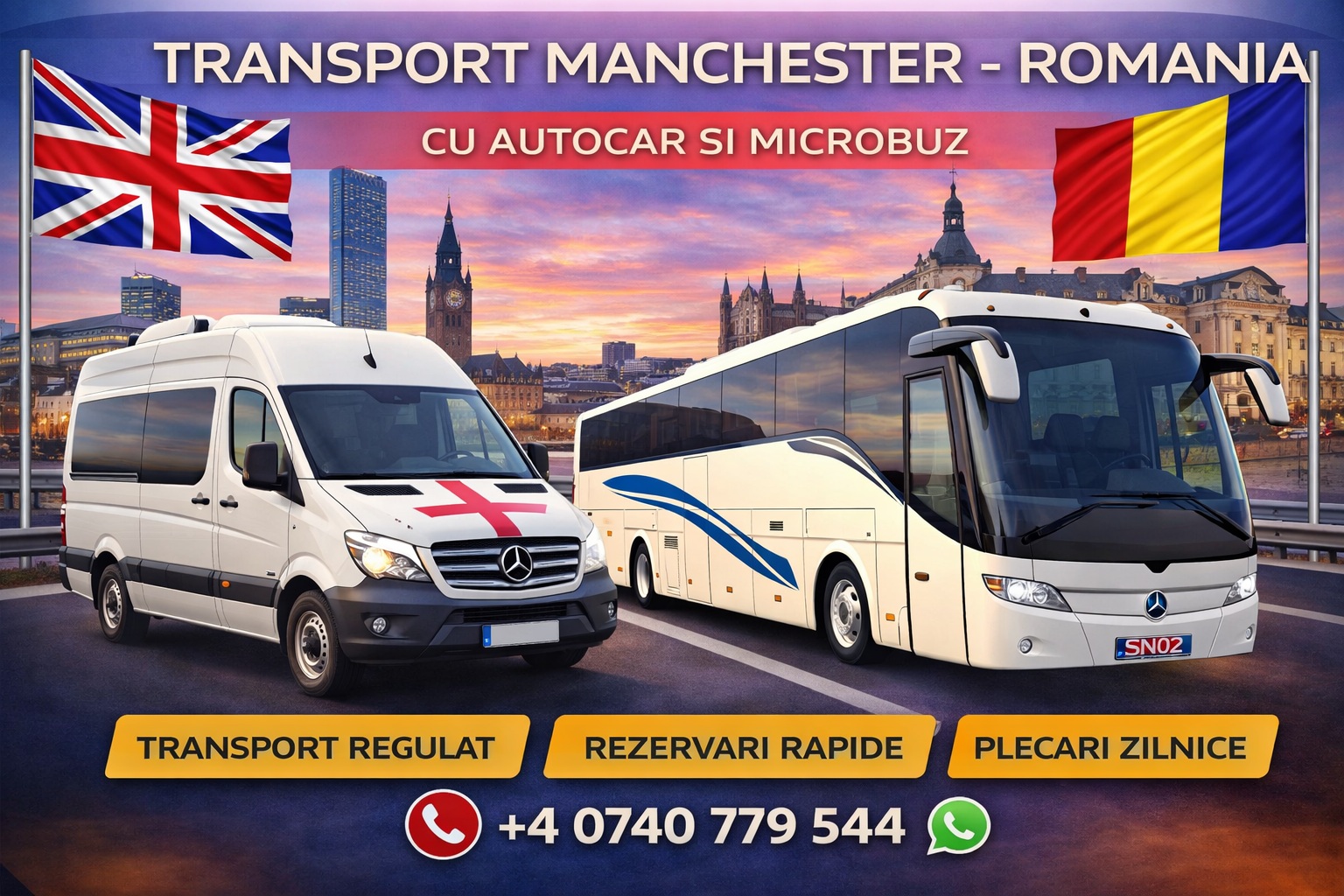 Transport persoane Manchester România, imagine reprezentativă pentru curse organizate din Anglia