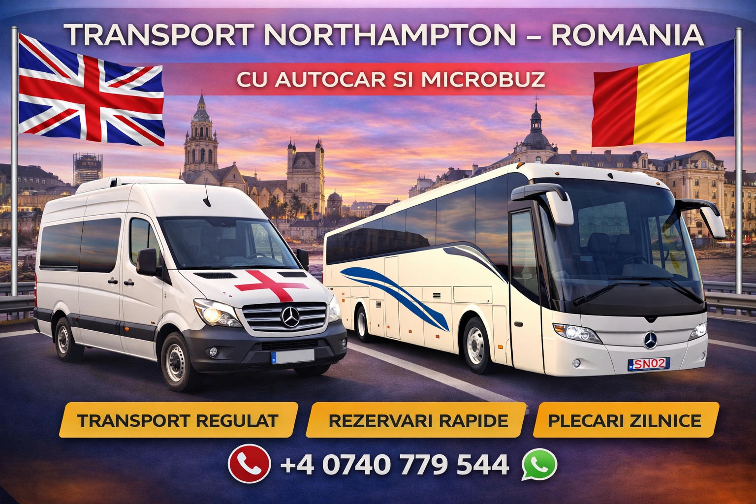 Transport persoane Northampton România, imagine reprezentativă pentru curse organizate din Anglia