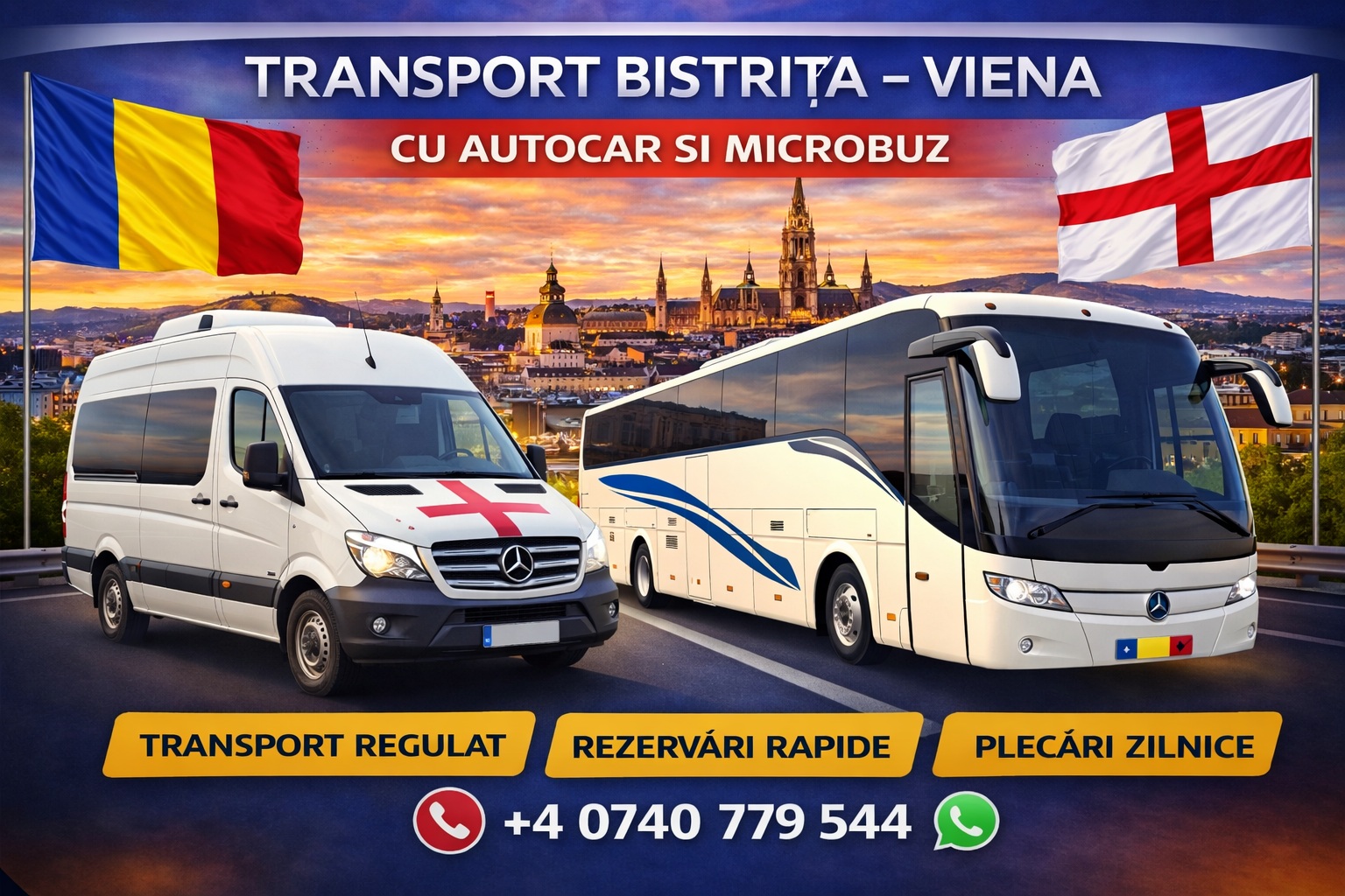 Transport persoane Bistrița Viena pe ruta România – Austria, cu plecări organizate din nordul țării