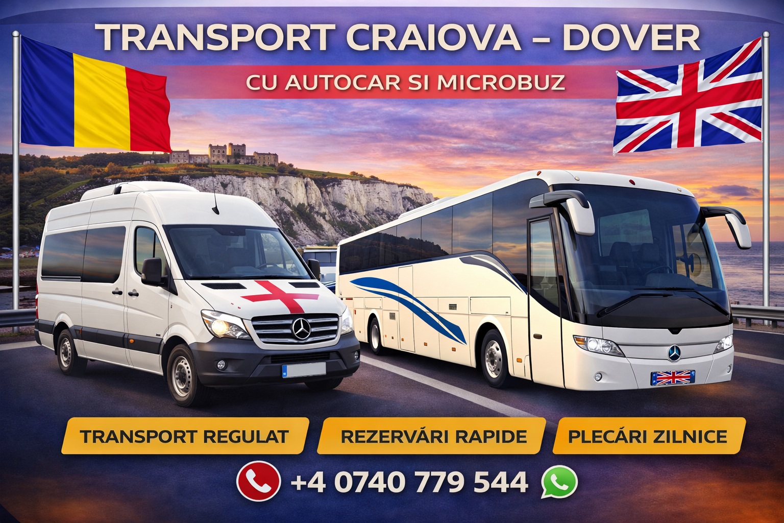 Transport persoane Craiova Dover pe ruta România Anglia, imagine reprezentativă pentru plecări din sudul țării către Dover