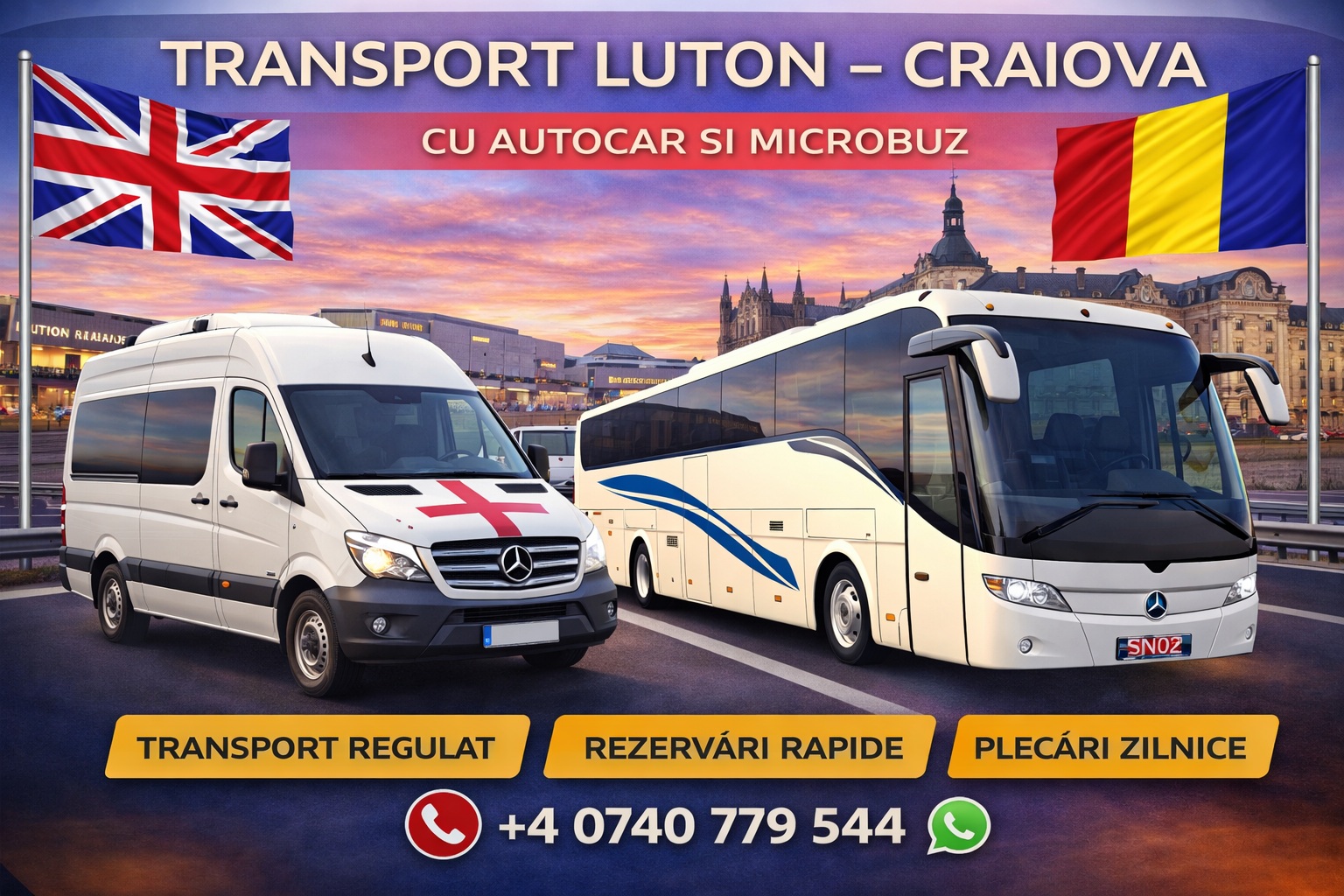Transport persoane Luton Craiova, cursă din Anglia spre România pentru pasageri și bagaje