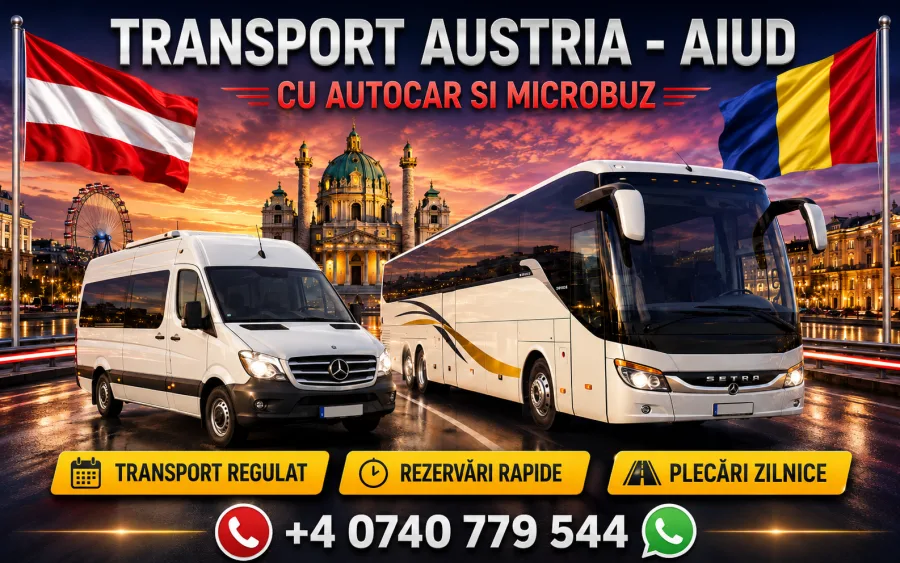 Microbuz pentru transport persoane Austria Aiud, cu legătură către curse din Austria spre România