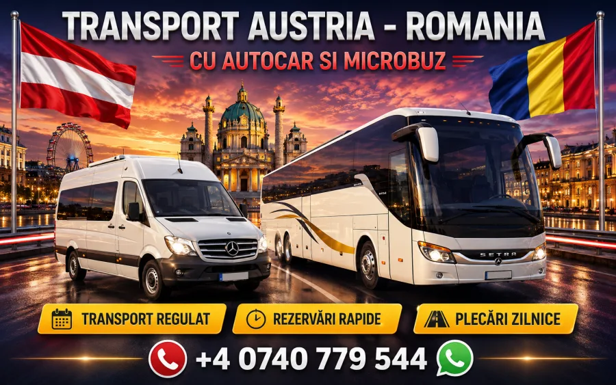 Microbuz pentru transport persoane pe ruta Austria România, cu plecare organizată și destinații flexibile